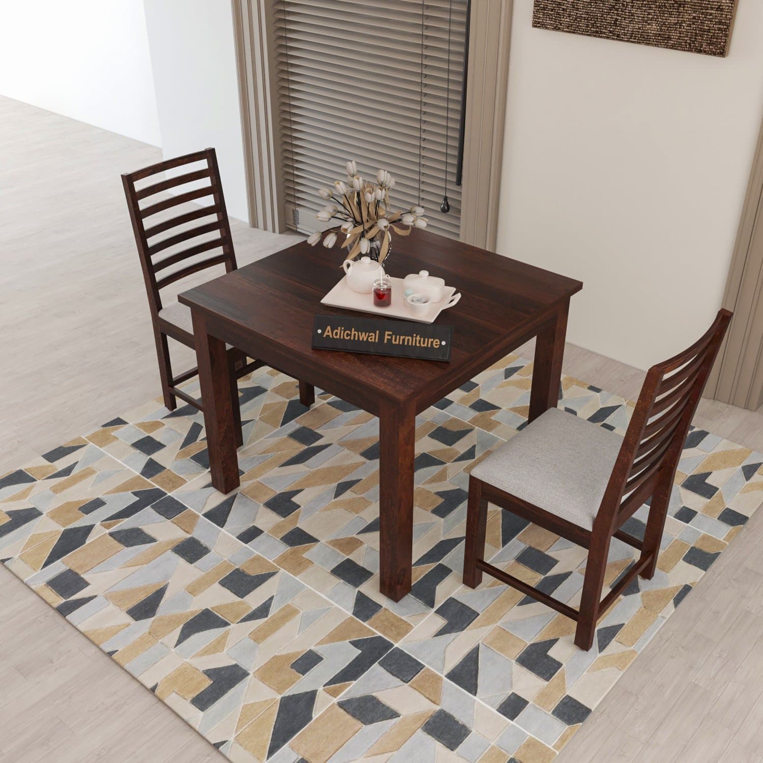 Solid Sheesham Wood 2 Seater Dining Table Set with Cushioned Chairs for Dining Room | Living Room | Home & Office | Wooden Dining Table for Hotels Restaurant (2 Seater, Walnut) - image 2