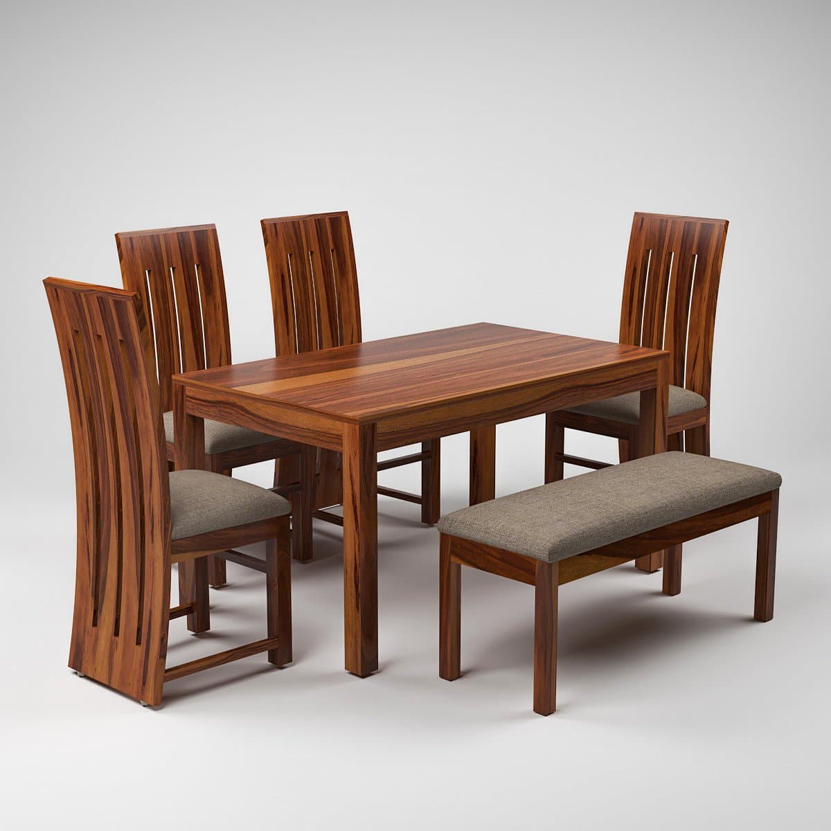 Sheesham Wood 4 Chair with 1 Bench Dining Table Set with Cushioned Chairs for Dining Room | Living Room | Home & Office | (6 Seater with Bench, Honey B) - image 4
