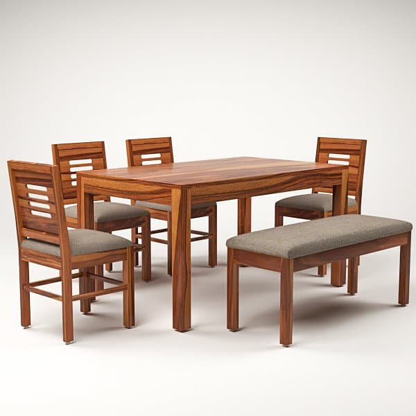 Solid Sheesham Wood 4 Chair with 1 Bench Dining Table Set with Cushioned Chairs for Dining Room | Living Room | Hotels Restaurant (6 Seater with Bench, Honey) - image 4