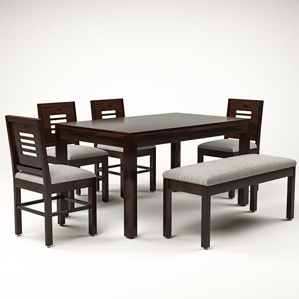 Sheesham Wood 4 Chair with 1 Bench Dining Table Set with Cushioned Chairs for Dining Room | Living Room | Home & Office | Hotels Restaurant (6 Seater with Bench, Walnut) - image 4