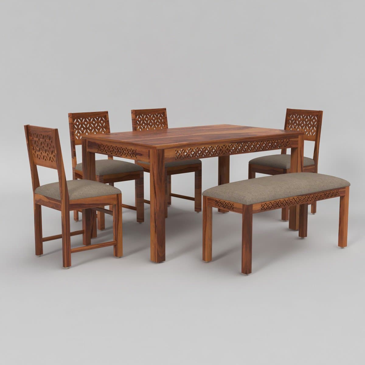 Sheesham Wood 4 Chair with 1 Bench Dining Table Set with Cushioned Chairs for Dining Room | Living Room | Home & Office | (6 Seater with Bench, Honey A) - image 2
