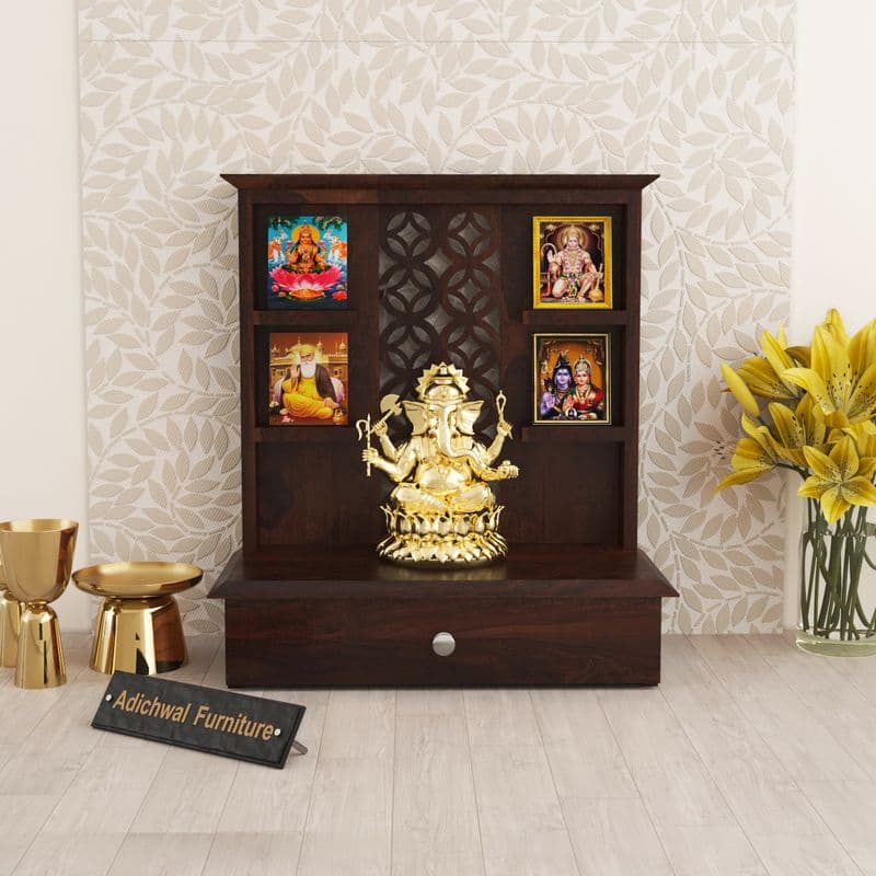 Solid Sheesham Wooden Home Temple for Pooja Home | Wooden Mandir for Home & Office | Pooja Stand (Walnut) - image 1