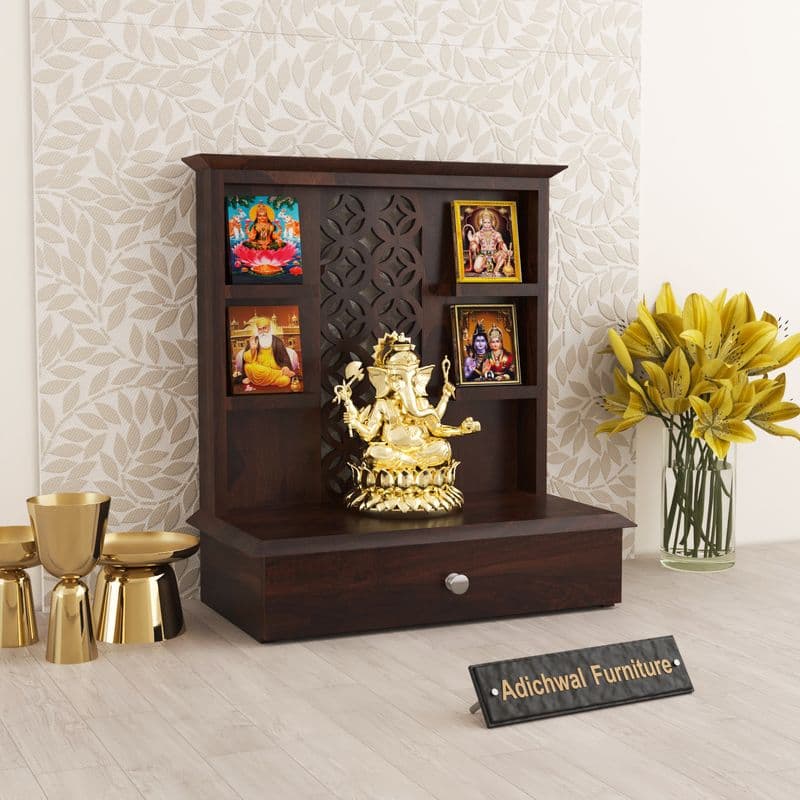 Solid Sheesham Wooden Home Temple for Pooja Home | Wooden Mandir for Home & Office | Pooja Stand (Walnut) - image 7
