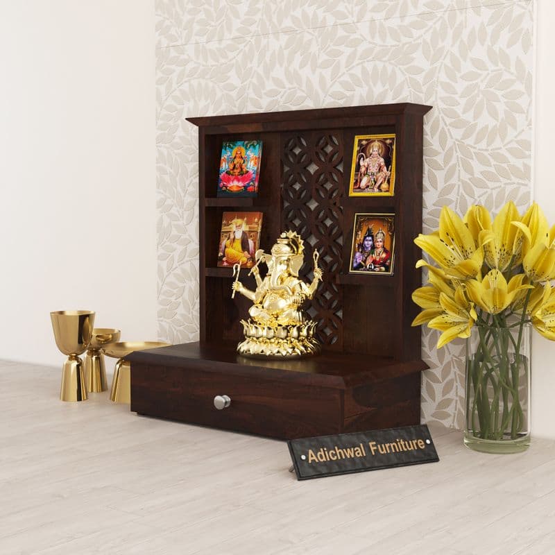 Solid Sheesham Wooden Home Temple for Pooja Home | Wooden Mandir for Home & Office | Pooja Stand (Walnut) - image 9