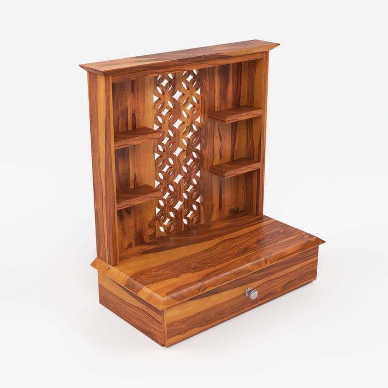 Solid Sheesham Wooden Home Temple for Pooja Home | Wooden Mandir for Home & Office | Pooja Stand (Honey) - image 3