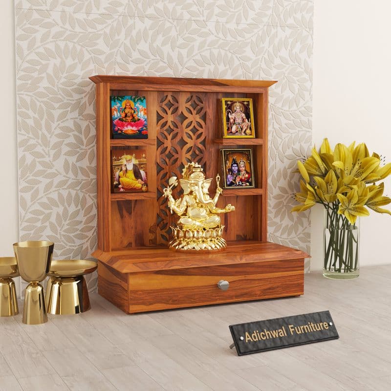 Solid Sheesham Wooden Home Temple for Pooja Home | Wooden Mandir for Home & Office | Pooja Stand (Honey) - image 7