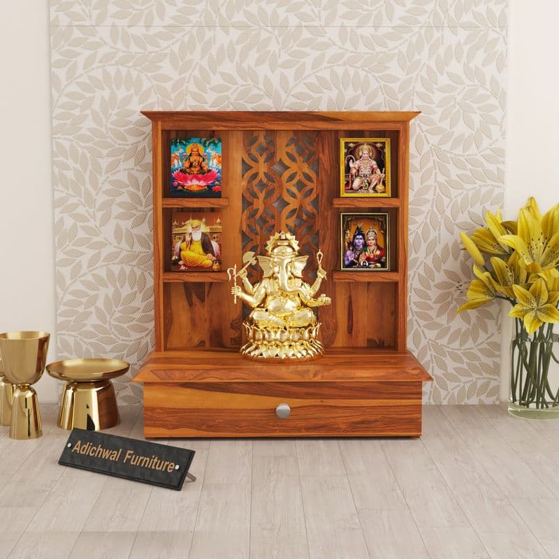 Solid Sheesham Wooden Home Temple for Pooja Home | Wooden Mandir for Home & Office | Pooja Stand (Honey) - image 8