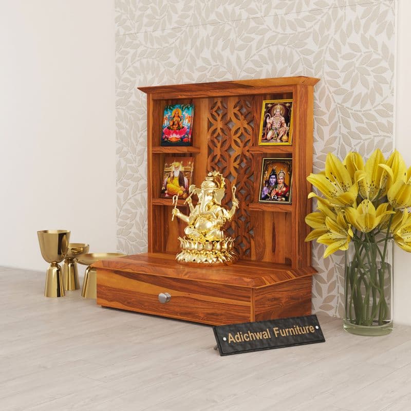 Solid Sheesham Wooden Home Temple for Pooja Home | Wooden Mandir for Home & Office | Pooja Stand (Honey) - image 9