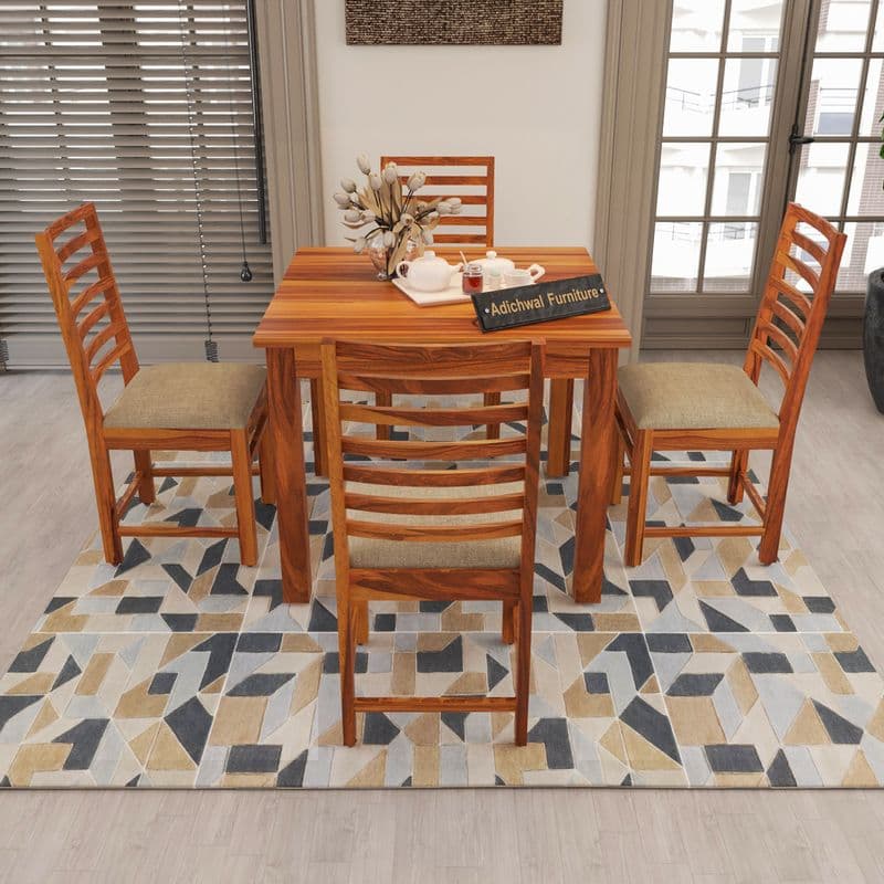 Solid Sheesham Wood 4 Seater Dining Table Set with Cushioned Chairs for Dining Room | Living Room | Home & Office | Wooden Dining Table for Hotels Restaurant (4 Seater, Honey) - image 5