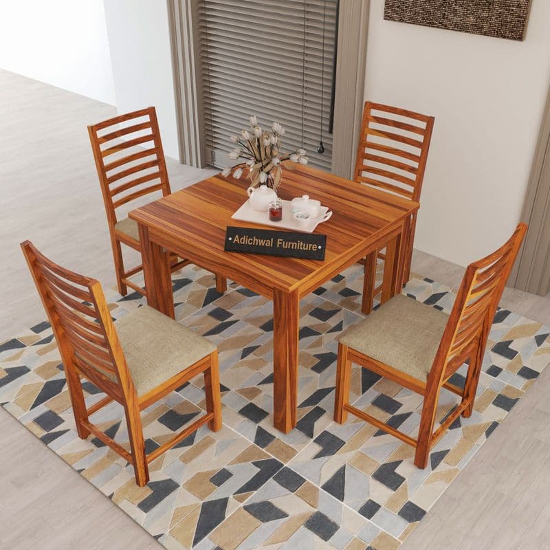Solid Sheesham Wood 4 Seater Dining Table Set with Cushioned Chairs for Dining Room | Living Room | Home & Office | Wooden Dining Table for Hotels Restaurant (4 Seater, Honey) - image 6