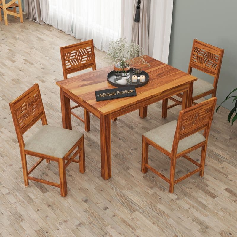 Solid Sheesham Wood 4 Seater Dining Table Set with Cushioned Chairs for Dining Room | Living Room | Home & Office | Wooden Dining Table for Hotels (4 Seater, Honey C) - image 9