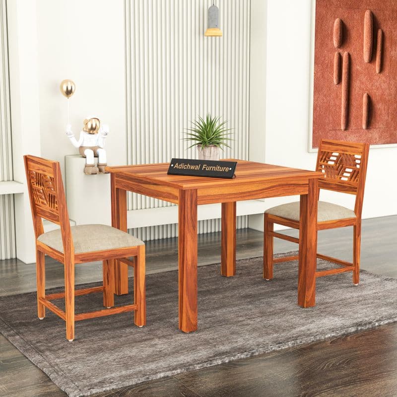 Solid Sheesham Wood 2 Seater Dining Table Set with Cushioned Chairs for Dining Room | Living Room | Home & Office | Wooden Dining Table for Hotels Restaurant (2 Seater, Honey A)