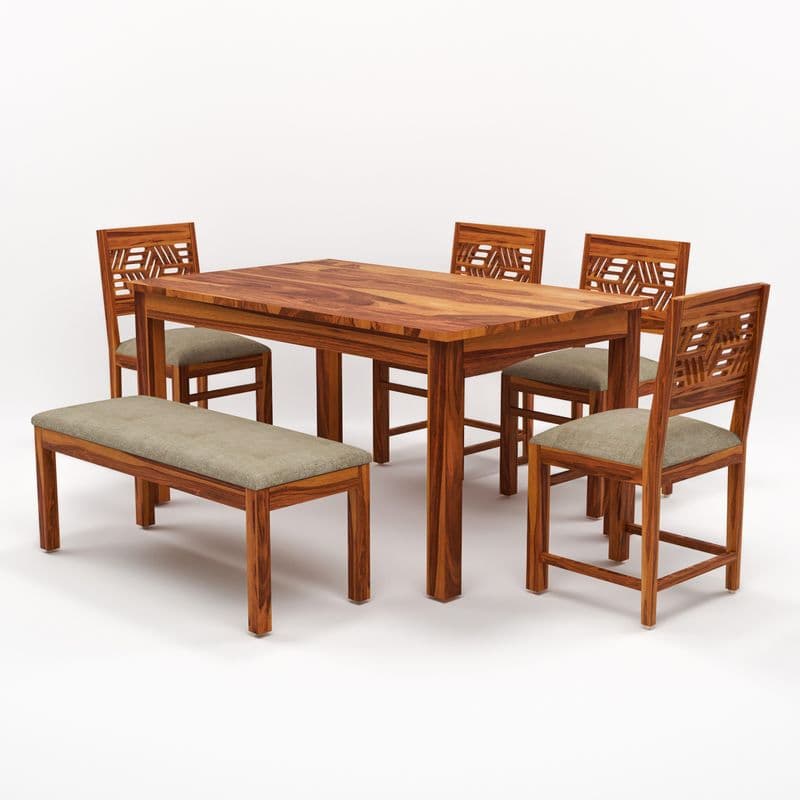 Solid Sheesham Wood 4 Chair with 1 Bench Dining Table Set with Cushioned Chairs for Dining Room | Living Room | Home & Office | Hotels Restaurant (6 Seater with Bench, Honey A) - image 11