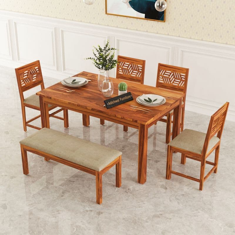 Solid Sheesham Wood 4 Chair with 1 Bench Dining Table Set with Cushioned Chairs for Dining Room | Living Room | Home & Office | Hotels Restaurant (6 Seater with Bench, Honey A) - image 12