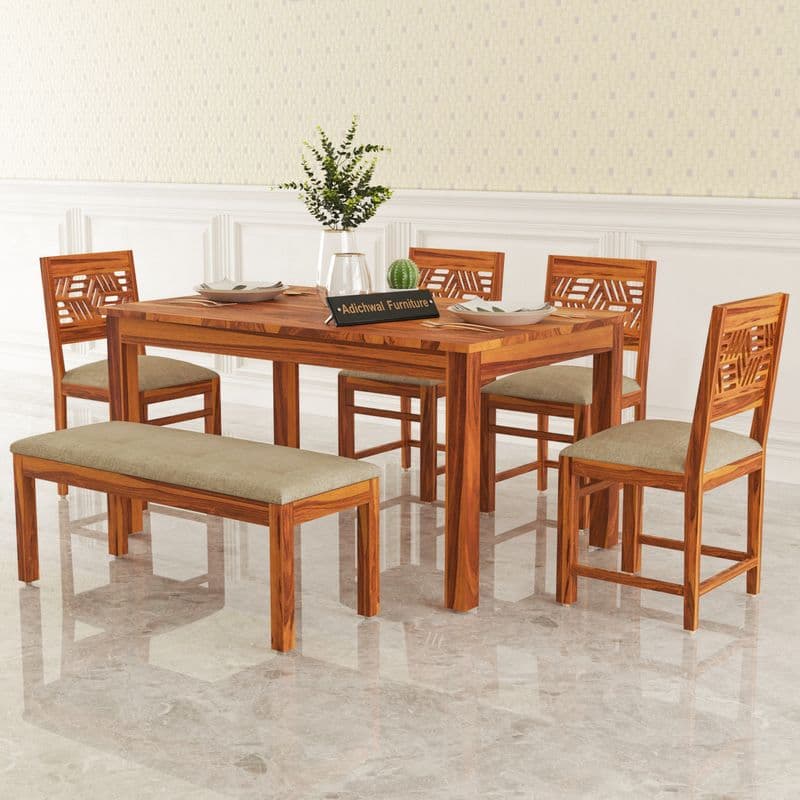 Solid Sheesham Wood 4 Chair with 1 Bench Dining Table Set with Cushioned Chairs for Dining Room | Living Room | Home & Office | Hotels Restaurant (6 Seater with Bench, Honey A) - image 13