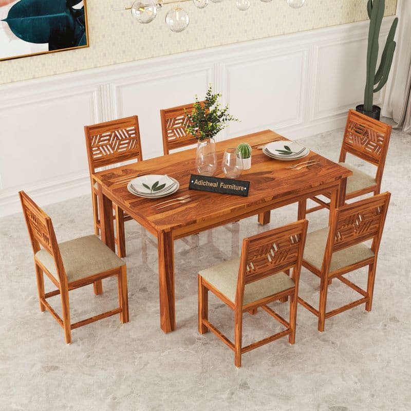 Solid Sheesham Wood 6 Seater Dining Table Set with Cushioned Chairs for Dining Room | Living Room | Home & Office | Wooden Dining Table for Hotels (6 Seater, Honey A) - image 9