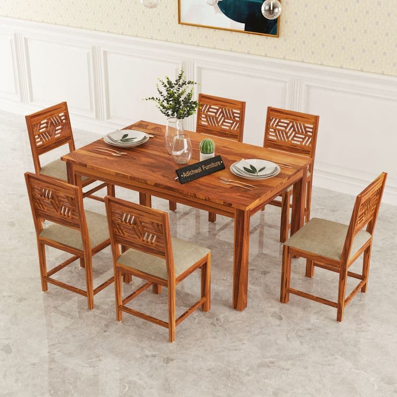 Solid Sheesham Wood 6 Seater Dining Table Set with Cushioned Chairs for Dining Room | Living Room | Home & Office | Wooden Dining Table for Hotels (6 Seater, Honey A) - image 10
