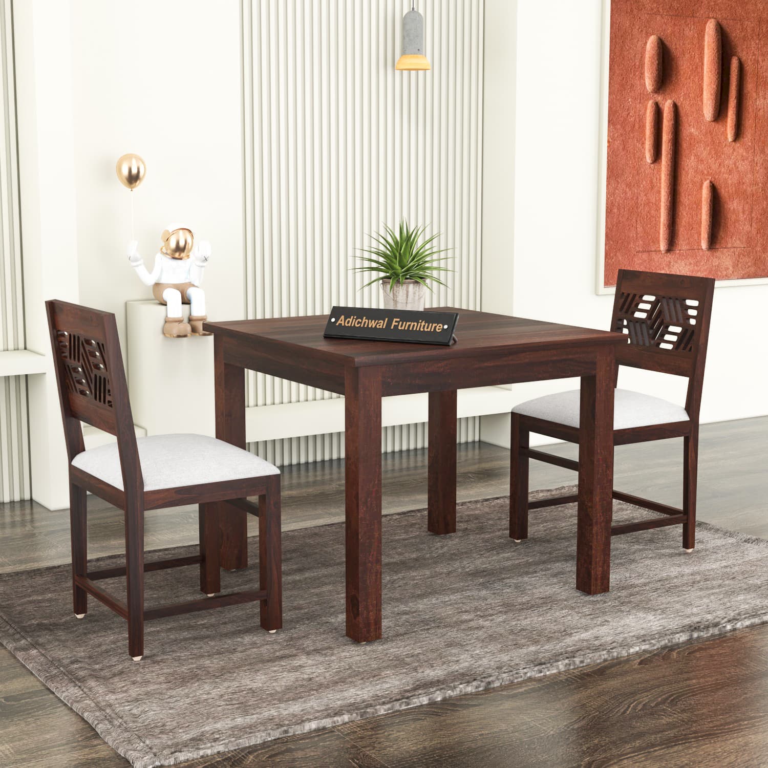Solid Sheesham Wood 2 Seater Dining Table Set with Cushioned Chairs for Dining Room | Living Room | Home & Office | Wooden Dining Table for Hotels Restaurant (2 Seater, Walnut A)