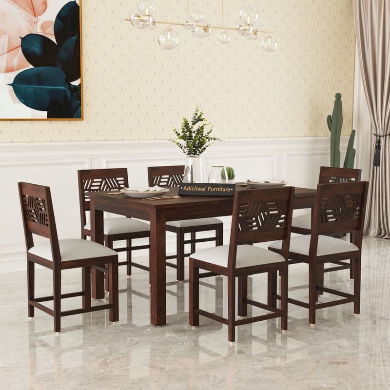 Solid Sheesham Wood 6 Seater Dining Table Set with Cushioned Chairs for Dining Room | Living Room | Home & Office | Wooden Dining Table for Hotels Restaurant (6 Seater, Walnut A)
