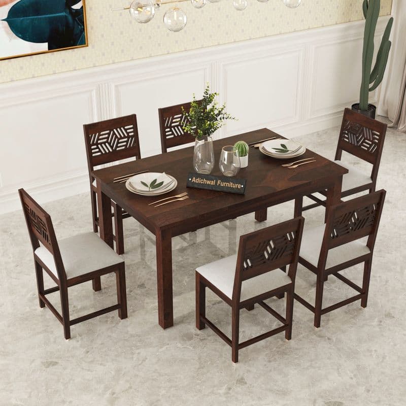 Solid Sheesham Wood 6 Seater Dining Table Set with Cushioned Chairs for Dining Room | Living Room | Home & Office | Wooden Dining Table for Hotels Restaurant (6 Seater, Walnut A) - image 11