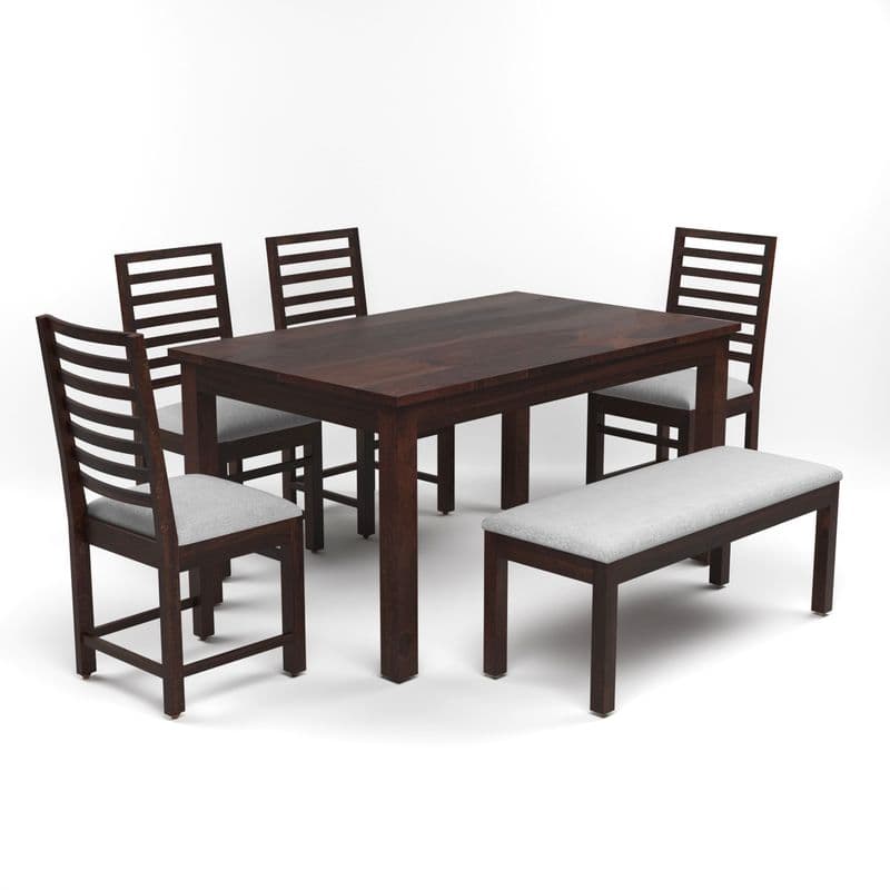Solid Sheesham Wood 4 Chair with 1 Bench Dining Table Set with Cushioned Chairs for Dining Room | Living Room | Home & Office | Hotels Restaurant (6 Seater with Bench, Walnut) - image 4