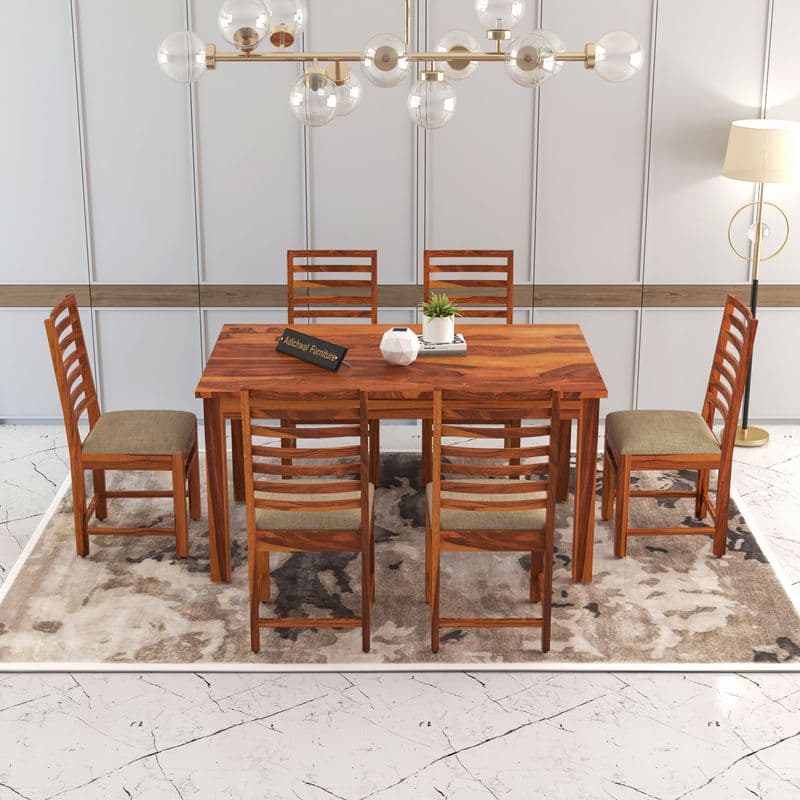 Solid Sheesham Wood 6 Seater Dining Table Set with Cushioned Chairs for Dining Room | Living Room | Home & Office | Wooden Dining Table for Hotels (6 Seater, Honey) - image 6