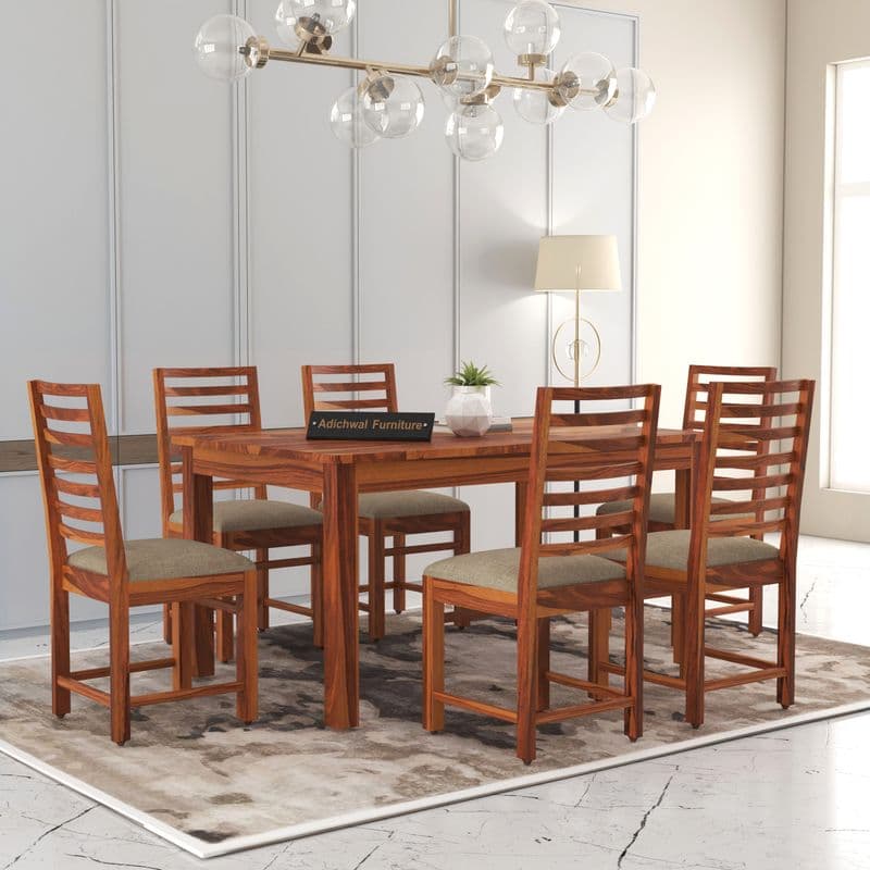 Solid Sheesham Wood 6 Seater Dining Table Set with Cushioned Chairs for Dining Room | Living Room | Home & Office | Wooden Dining Table for Hotels (6 Seater, Honey) - image 7