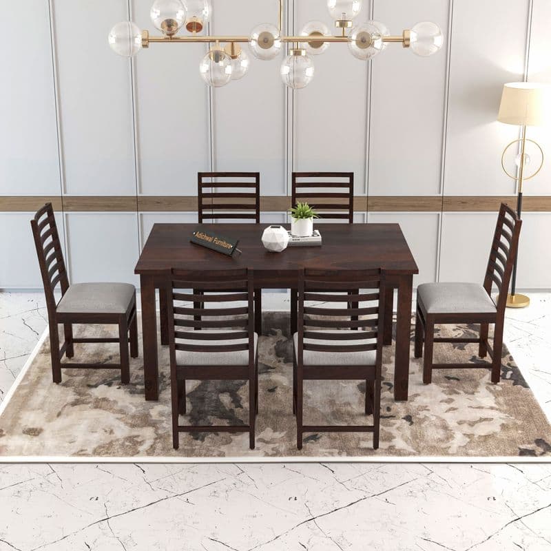 Solid Sheesham Wood 6 Seater Dining Table Set with Cushioned Chairs for Dining Room | Living Room | Home & Office | Wooden Dining Table for Hotels (6 Seater, Walnut) - image 6