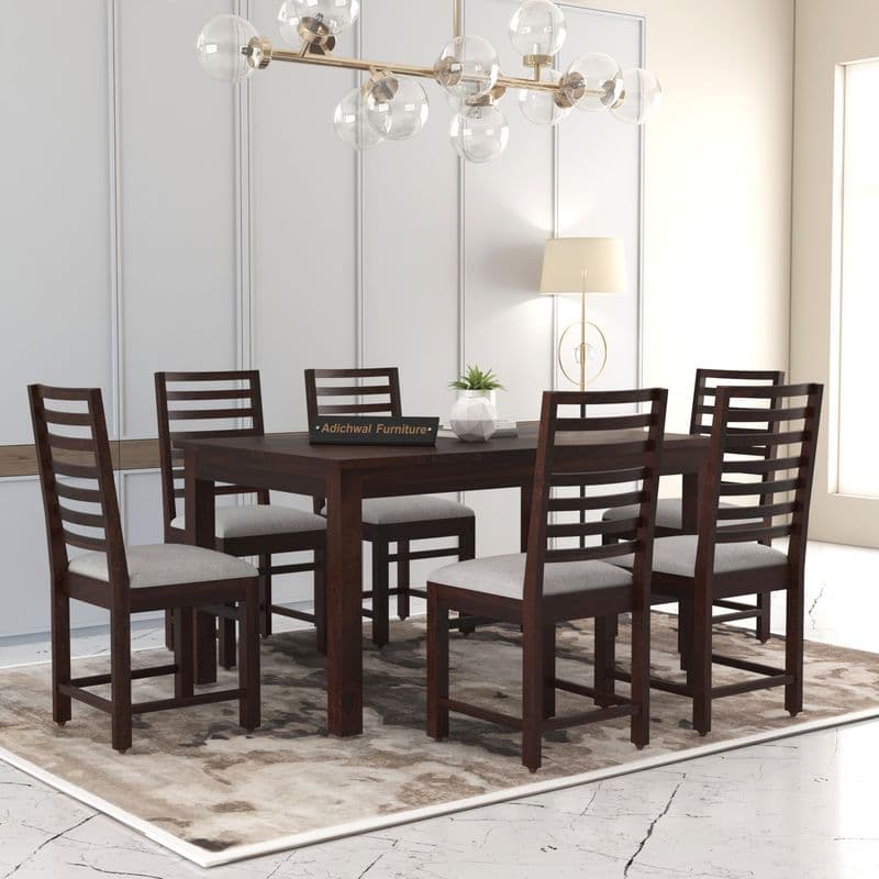 Solid Sheesham Wood 6 Seater Dining Table Set with Cushioned Chairs for Dining Room | Living Room | Home & Office | Wooden Dining Table for Hotels (6 Seater, Walnut) - image 7