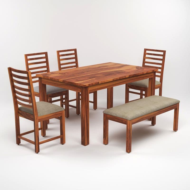Solid Sheesham Wood 4 Chair with 1 Bench Dining Table Set with Cushioned Chairs for Dining Room | Living Room | Home & Office | Hotels Restaurant (6 Seater with Bench, Honey) - image 5