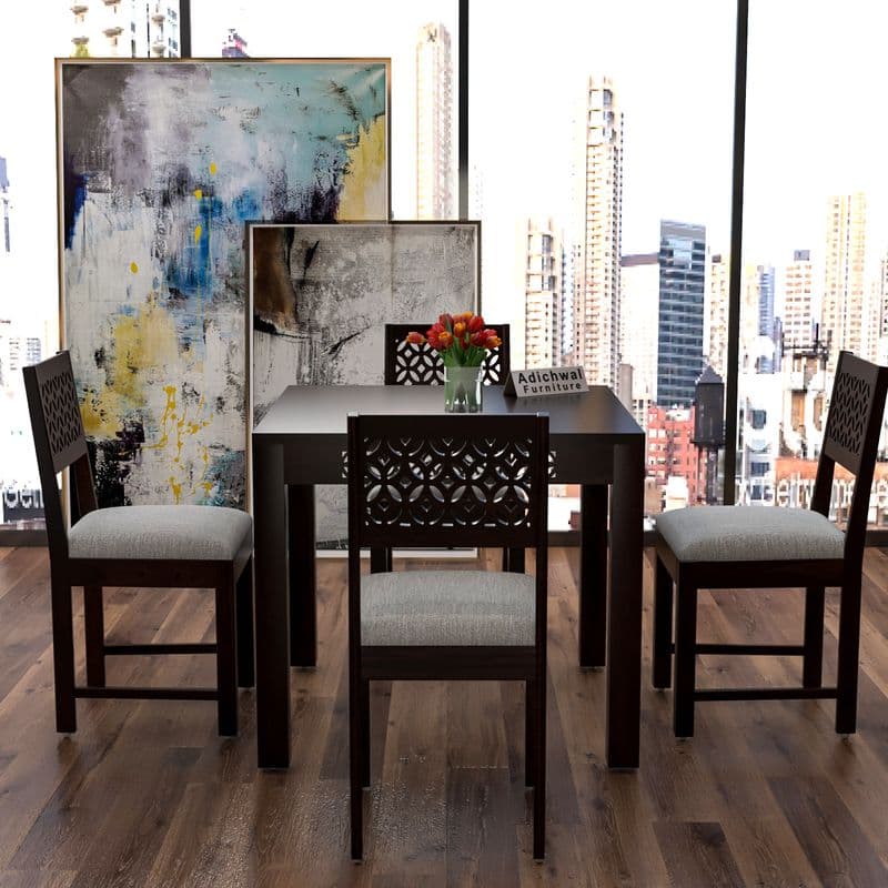 Solid Sheesham Wood 4 Seater Dining Table Set with Cushioned Chairs for Dining Room | Living Room | Home & Office | Hotels Restaurant & Cafe (4 Seater, Walnut A) - image 2
