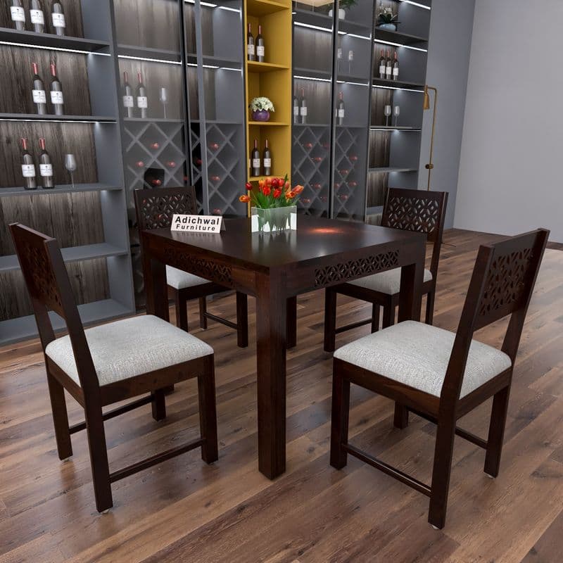 Solid Sheesham Wood 4 Seater Dining Table Set with Cushioned Chairs for Dining Room | Living Room | Home & Office | Hotels Restaurant & Cafe (4 Seater, Walnut A) - image 3