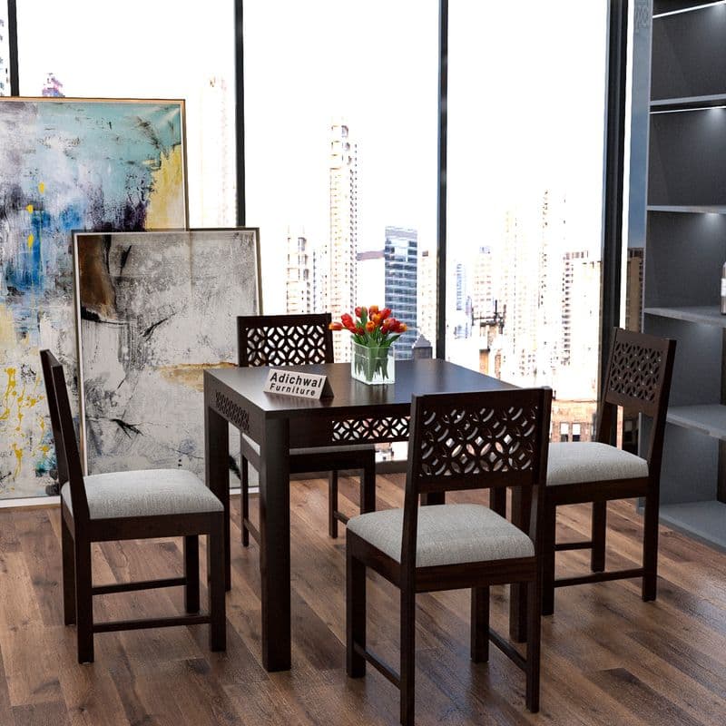 Solid Sheesham Wood 4 Seater Dining Table Set with Cushioned Chairs for Dining Room | Living Room | Home & Office | Hotels Restaurant & Cafe (4 Seater, Walnut A) - image 10
