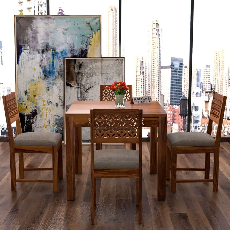 Solid Sheesham Wood 4 Seater Dining Table Set with Cushioned Chairs for Dining Room | Living Room | Home & Office | Hotels Restaurant & Cafe (4 Seater, Honey A) - image 2