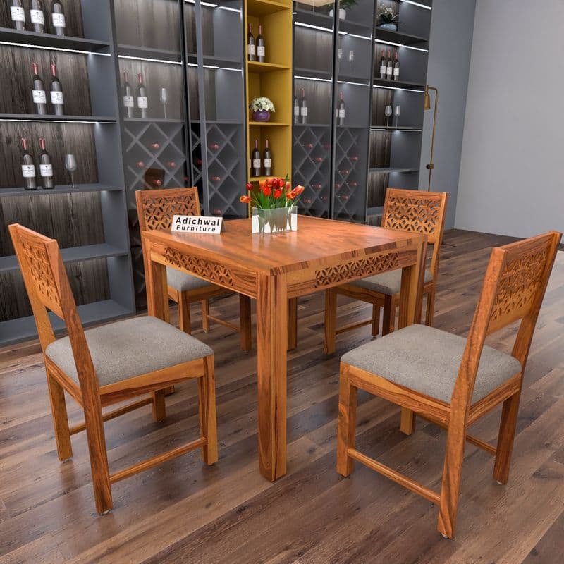 Solid Sheesham Wood 4 Seater Dining Table Set with Cushioned Chairs for Dining Room | Living Room | Home & Office | Hotels Restaurant & Cafe (4 Seater, Honey A) - image 3