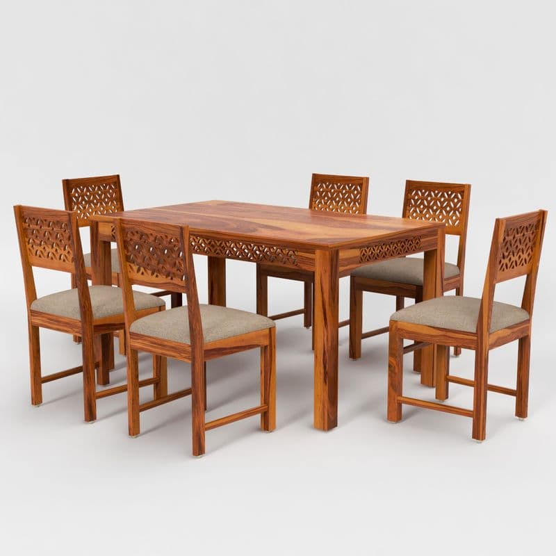 Solid Sheesham Wood 6 Seater Dining Table Set with Cushioned Chairs for Dining Room | Living Room | Home & Office | Hotels Restaurant & Cafe (6 Seater, Honey A) - image 2