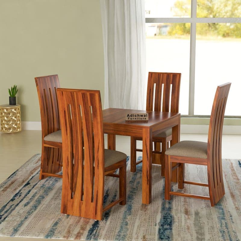 Solid Sheesham Wood 4 Seater Dining Table Set with Cushioned Chairs for Dining Room | Living Room | Home & Office | Hotels Restaurant & Cafe (4 Seater, Honey B) - image 2
