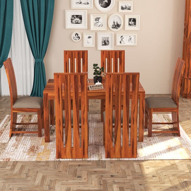 Solid Sheesham Wood 6 Seater Dining Table Set with Cushioned Chairs for Dining Room | Living Room | Home & Office | Hotels Restaurant & Cafe (6 Seater, Honey B) - image 2