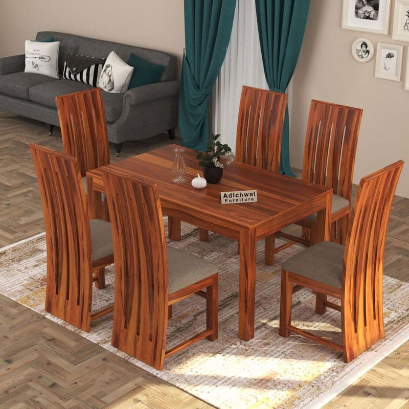 Solid Sheesham Wood 6 Seater Dining Table Set with Cushioned Chairs for Dining Room | Living Room | Home & Office | Hotels Restaurant & Cafe (6 Seater, Honey B) - image 3