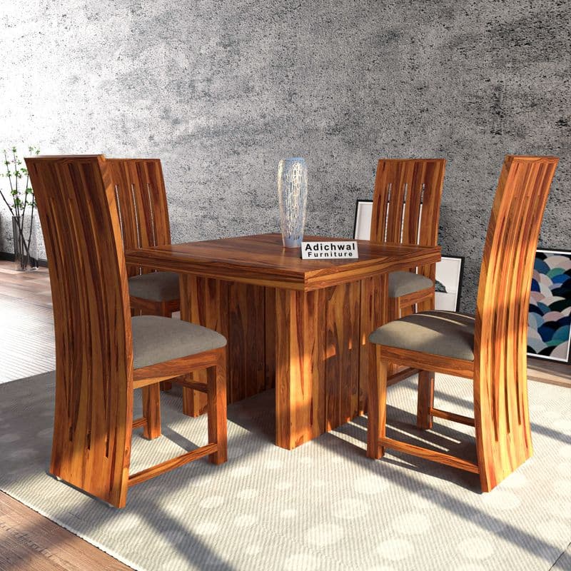 Solid Sheesham Wood 4 Seater Dining Table Set with Cushioned Chairs for Dining Room | Living Room | Home & Office | Hotels Restaurant & Cafe (4 Seater, Honey H) - image 2