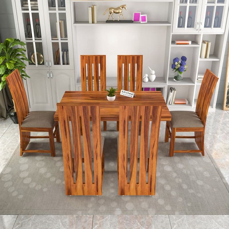 Solid Sheesham Wood 6 Seater Dining Table Set with Cushioned Chairs for Dining Room | Living Room | Home & Office | Hotels Restaurant & Cafe (6 Seater, Honey H)