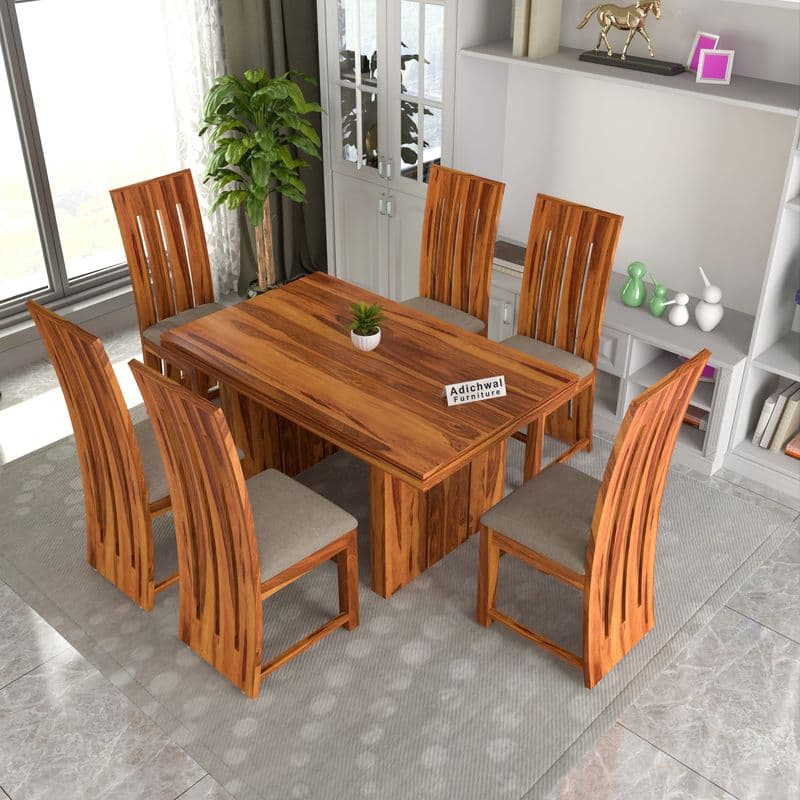 Solid Sheesham Wood 6 Seater Dining Table Set with Cushioned Chairs for Dining Room | Living Room | Home & Office | Hotels Restaurant & Cafe (6 Seater, Honey H) - image 5
