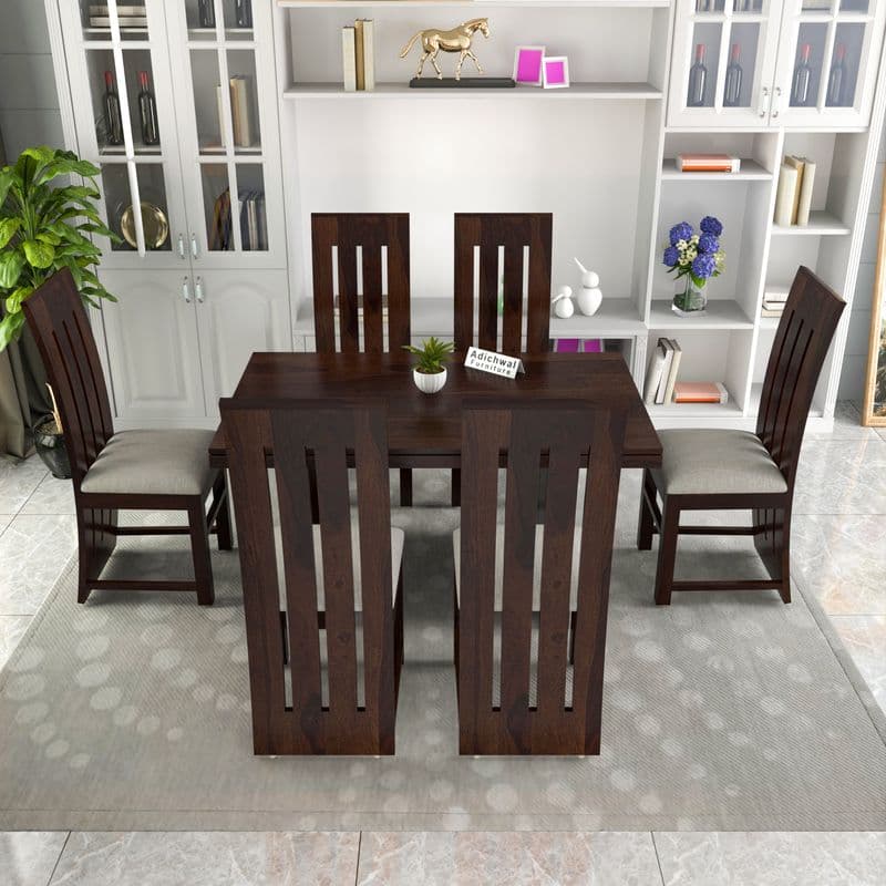 Solid Sheesham Wood 6 Seater Dining Table Set with Cushioned Chairs for Dining Room | Living Room | Home & Office | Hotels Restaurant & Cafe (6 Seater, Walnut H)