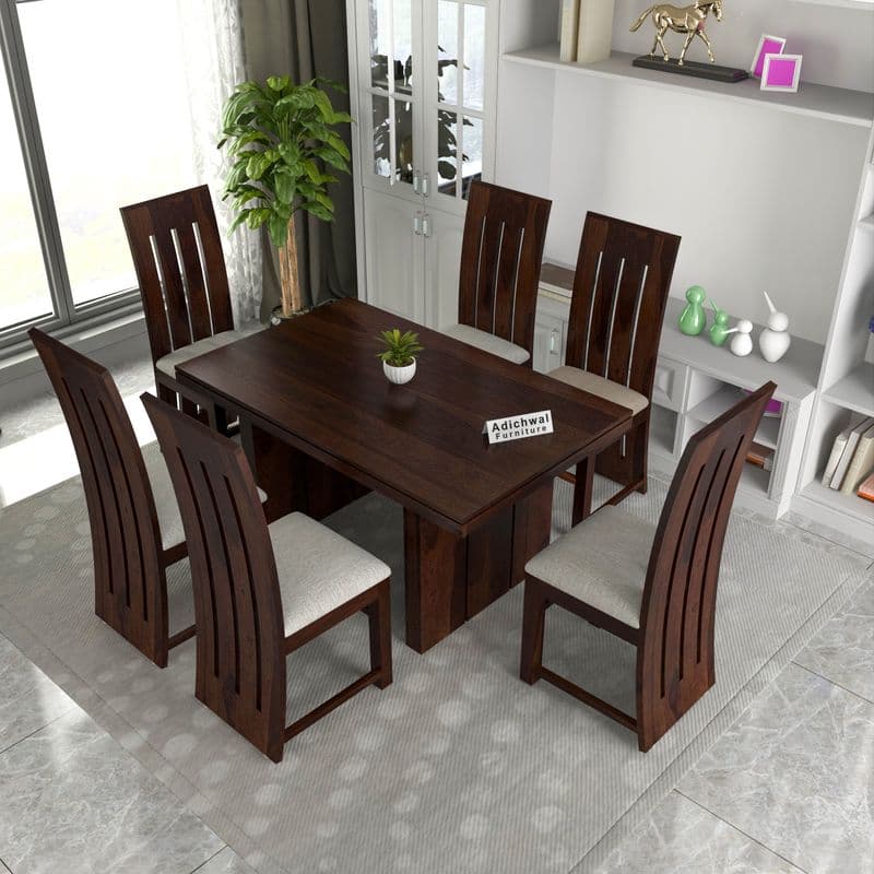 Solid Sheesham Wood 6 Seater Dining Table Set with Cushioned Chairs for Dining Room | Living Room | Home & Office | Hotels Restaurant & Cafe (6 Seater, Walnut H) - image 2