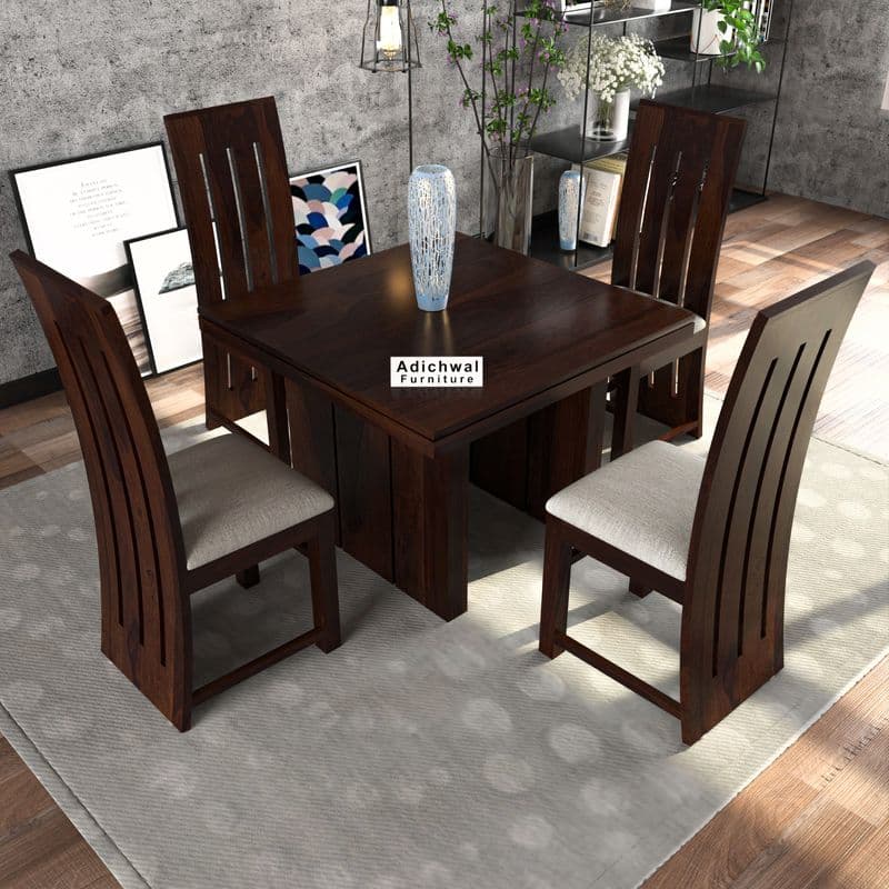 Solid Sheesham Wood 4 Seater Dining Table Set with Cushioned Chairs for Dining Room | Living Room | Home & Office | Hotels Restaurant & Cafe (4 Seater, Walnut H) - image 2