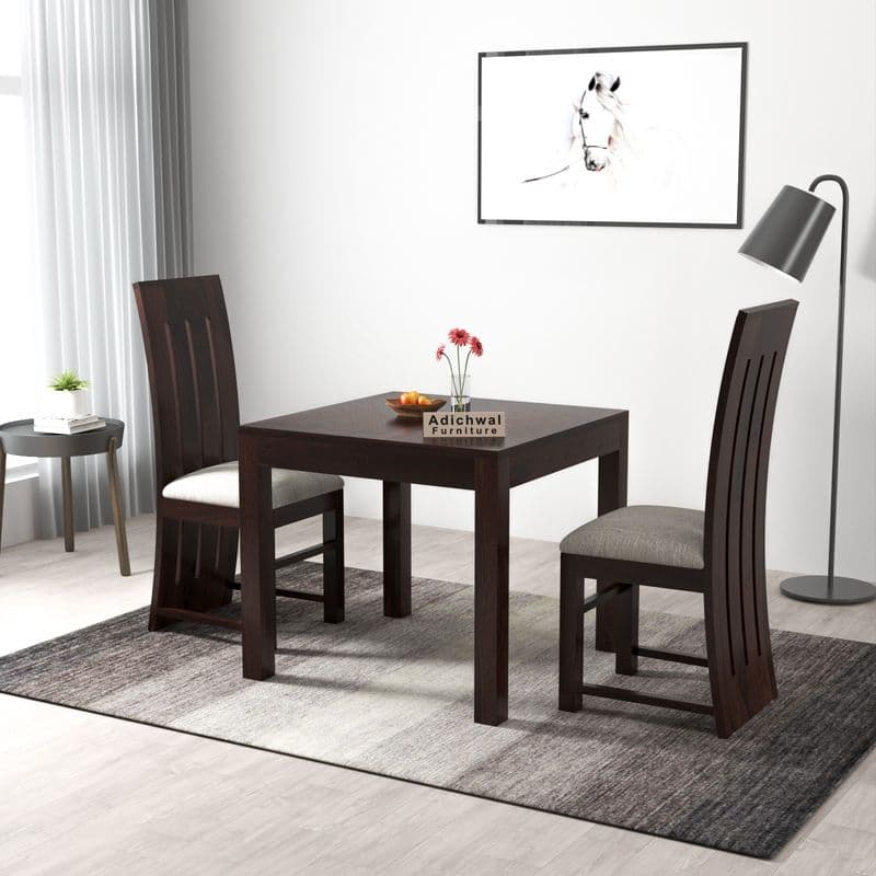 Solid Sheesham Wood 2 Seater Dining Table Set with Cushioned Chairs for Dining Room | Living Room | Home & Office | Hotels Restaurant & Cafe (2 Seater, Walnut B)