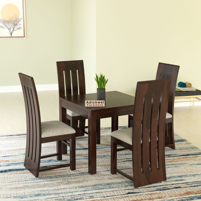Solid Sheesham Wood 4 Seater Dining Table Set with Cushioned Chairs for Dining Room | Living Room | Home & Office | Hotels Restaurant & Cafe (4 Seater, Walnut B) - image 3