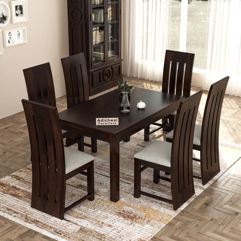 Solid Sheesham Wood 6 Seater Dining Table Set with Cushioned Chairs for Dining Room | Living Room | Home & Office | Hotels Restaurant & Cafe (6 Seater, Walnut B) - image 7