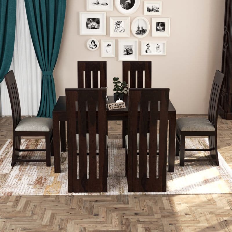 Solid Sheesham Wood 6 Seater Dining Table Set with Cushioned Chairs for Dining Room | Living Room | Home & Office | Hotels Restaurant & Cafe (6 Seater, Walnut B) - image 8
