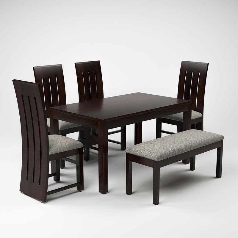 Sheesham Wood 4 Chair with 1 Bench Dining Table Set with Cushioned Chairs for Dining Room | Living Room | | Hotels Restaurant (6 Seater with Bench, Walnut B) - image 7